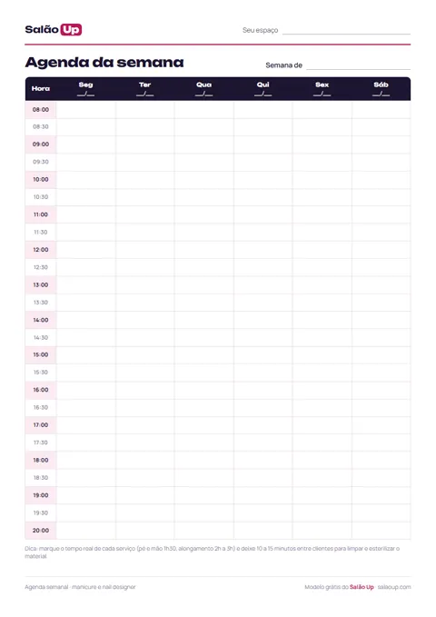 Prévia: Agenda semanal para manicure